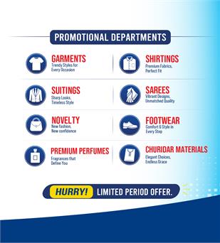 K.M. Trading Big Slash sale banner for garments, shirtings, suitings, sarees, churidar materials, footwear, and premium perfumes.